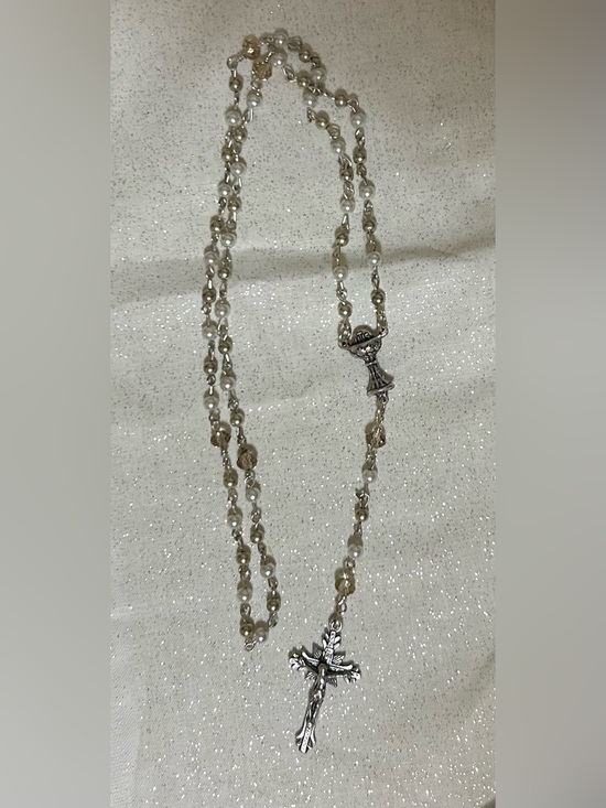 Jewelry - Handmade Rosary Necklace with White Beads